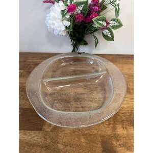 Vintage‎ Bohemia Glass Divided Serving Dish Czechoslovakia Frosted Art Glass